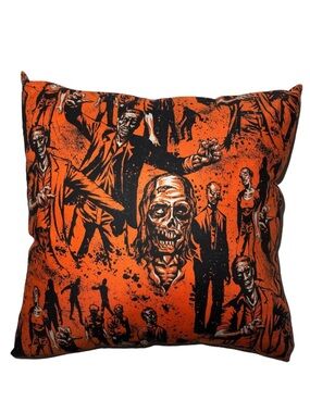 Zombie Graphic Throw Pillow in Orange & Black